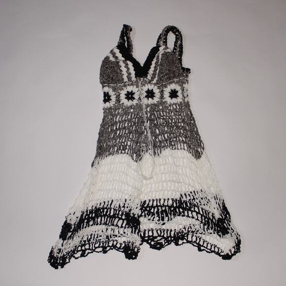 Y2K Black And White Crocheted Mini Dress - Picture 1 of 2